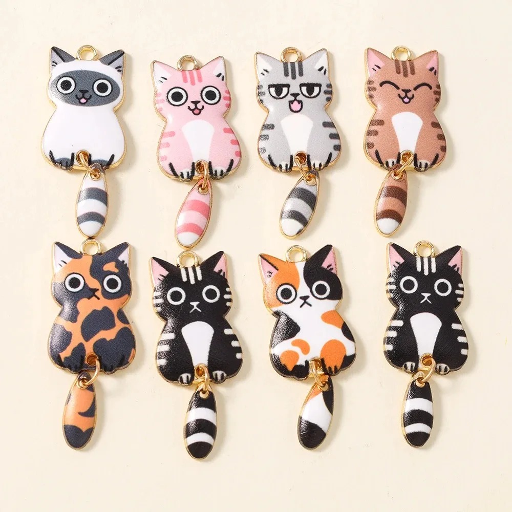 Resin Craft Supplies - 10Pcs 16×39mm 귀여운 만화 고양이 수지