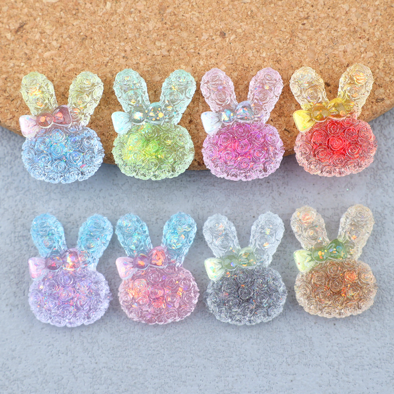 Resin Craft Supplies - 5PCS 18*25mm 빛나는 그라데이션 토끼 수지