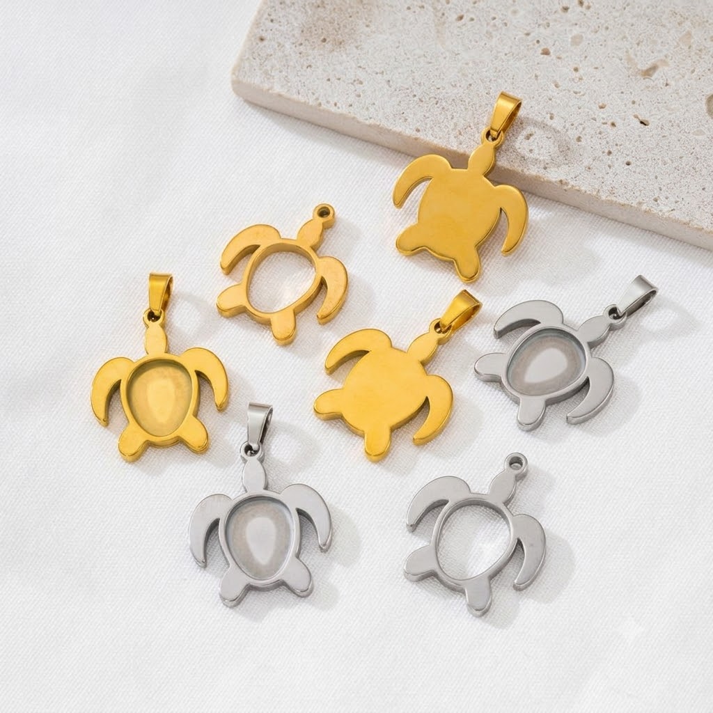 Bezels Set Pendant - 5개/세트 스테인리스 스틸 거북이 카보숑 베이스