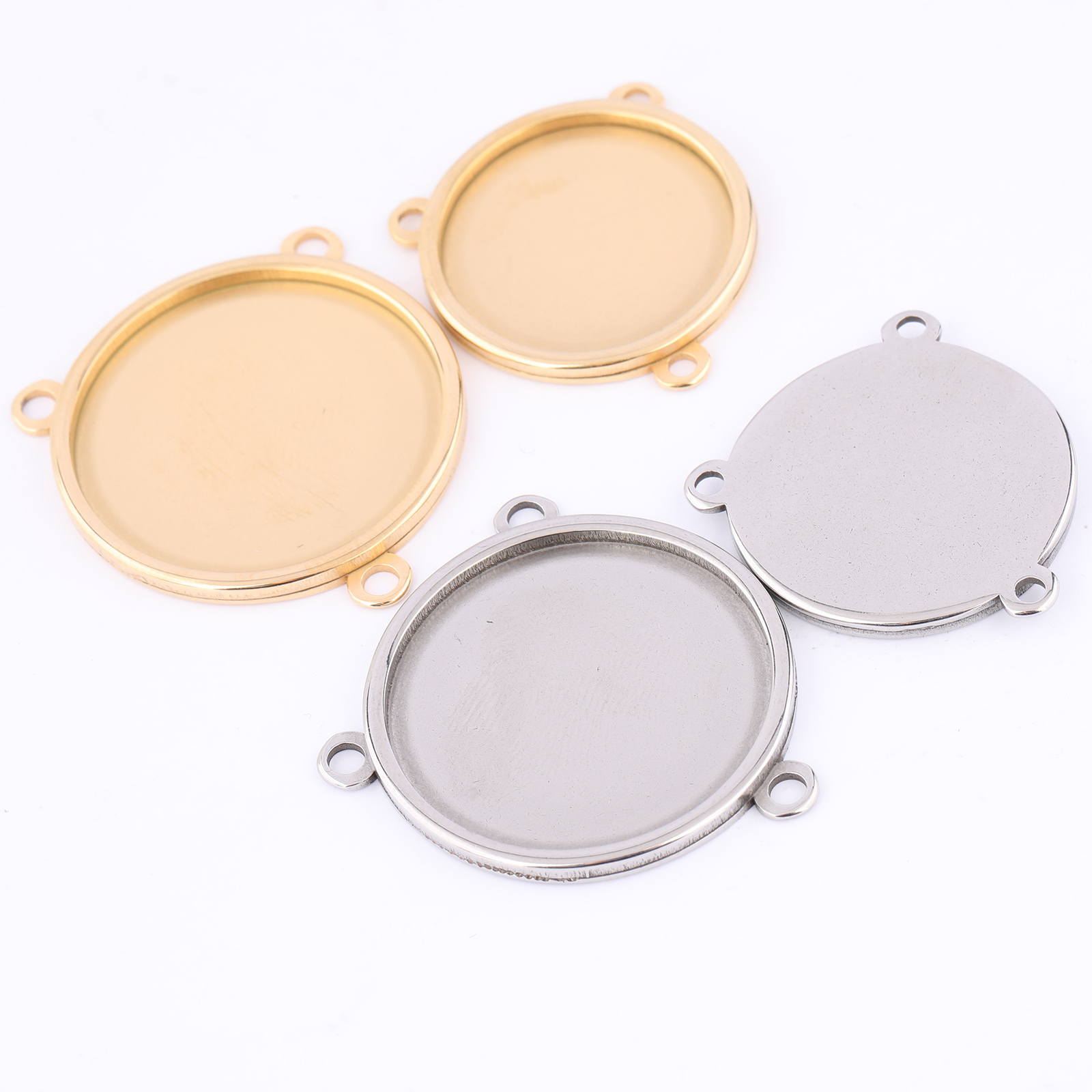 Bezels Set Pendant - 5개 스테인리스 스틸 금도금 16mm 18mm
